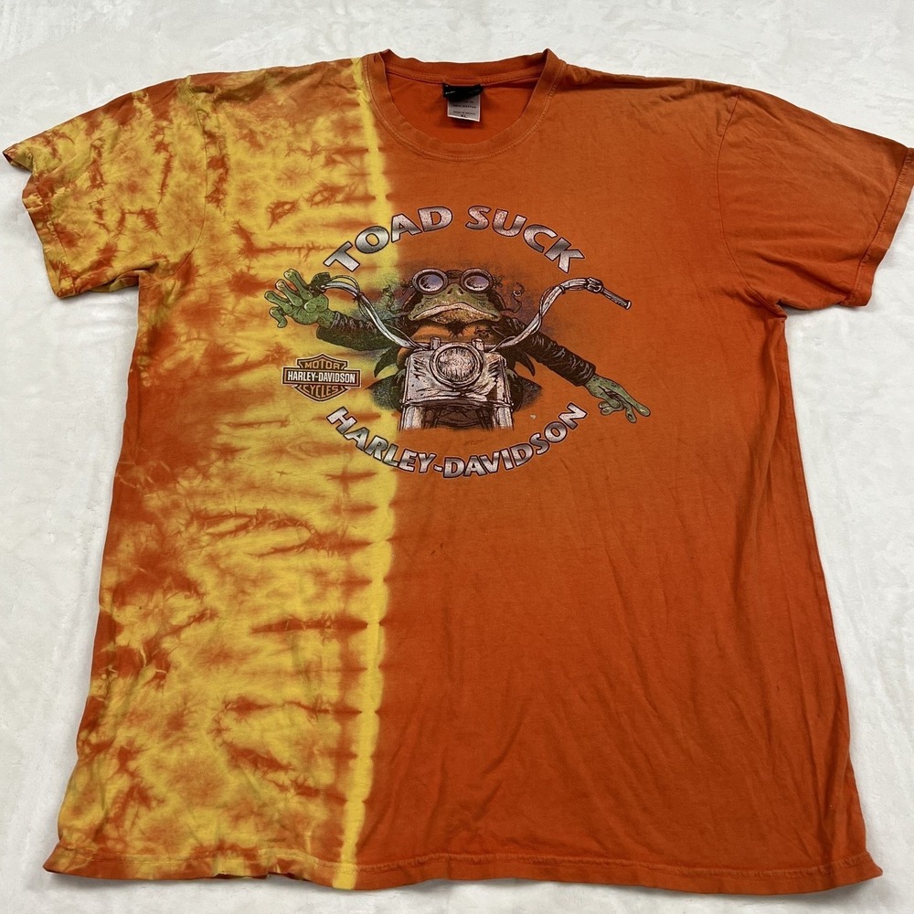 Harley Davidson T-Shirt Adult XL Orange Tie Dye Toad Suck Conway Arkansas Tee